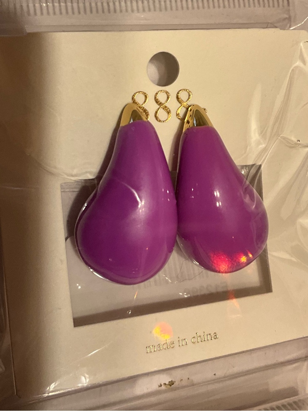 Purple Teardrop Drop Earrings - Gold Accent vintage 2004 new